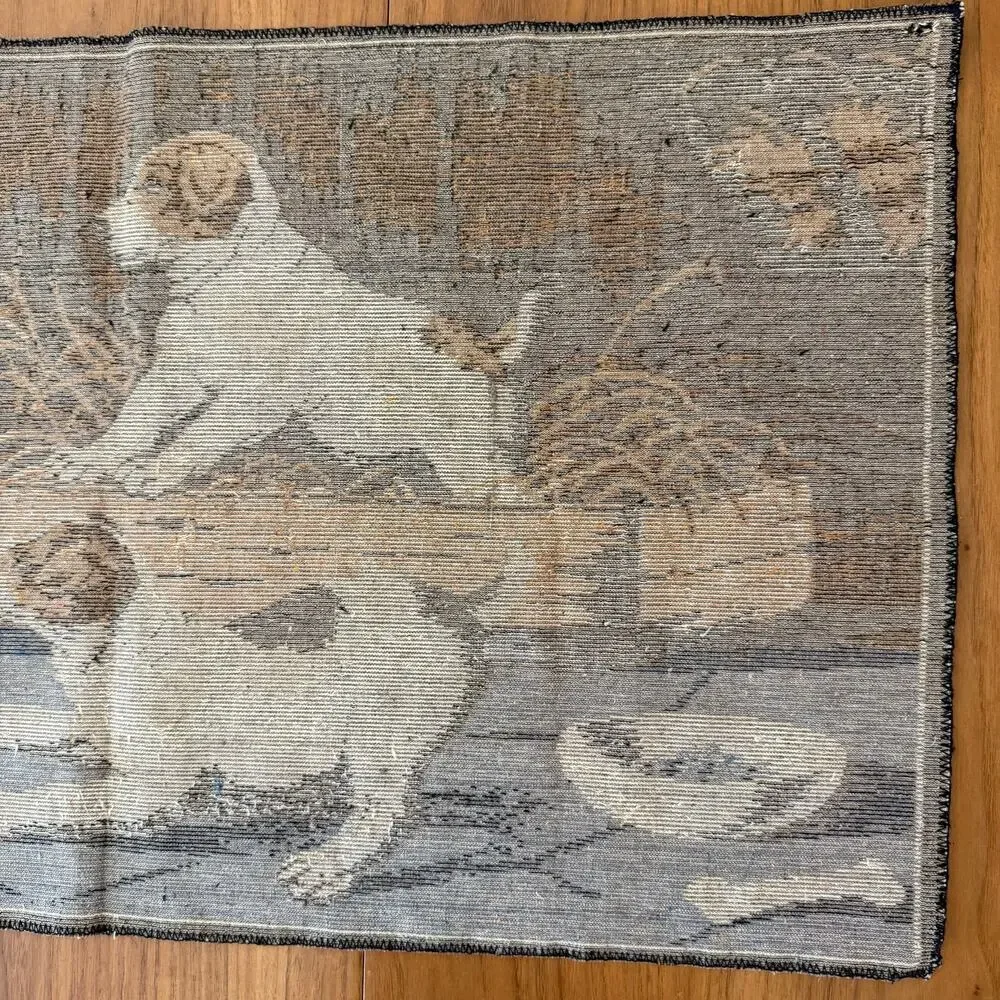 Vintage Tapestry 37 x 20 Cat Jack Russell Dog Puppies Plush Wall Hanging Rug